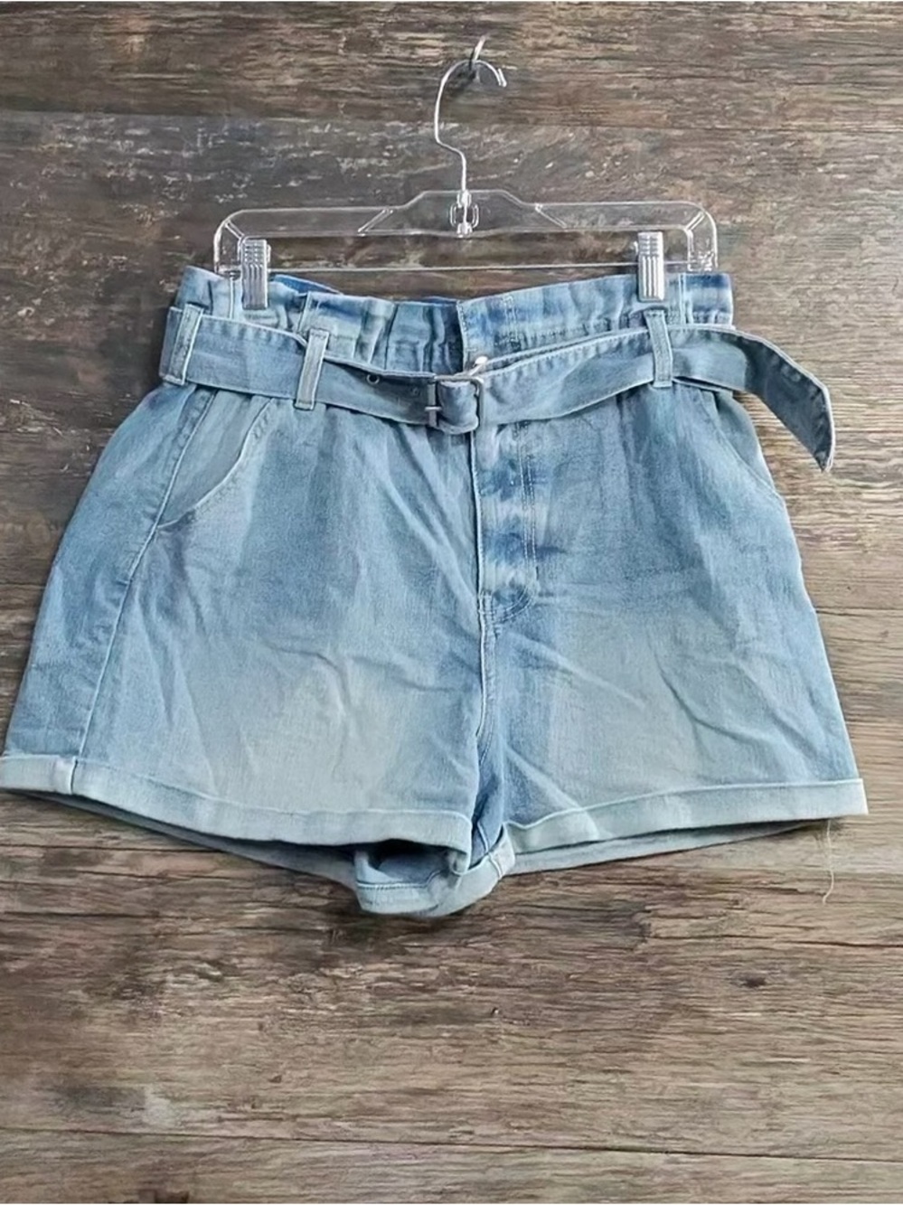 No Boundaries Light Blue Denim Paperbag Waist Shorts with Belt